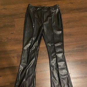 Black flared faux leather pants